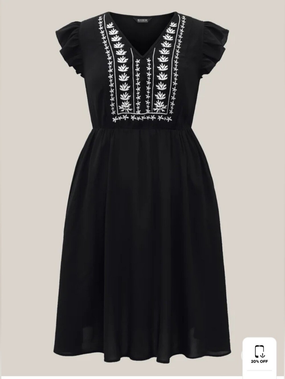 BloomChic Floral Embroidered V-Neck Midi Dress Black Plus Size 4X (26)
